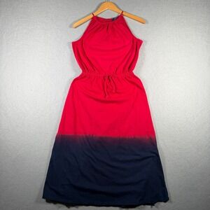 Polo Ralph Lauren Red Navy Ombre Dip Dye Cotton Maxi Dress XL 16